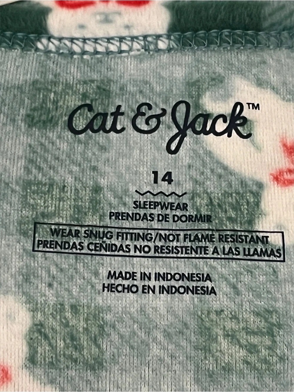 Cat & Jack Girl Teddy Bear Print Green Plaid Color Pajamas Set Size-14
